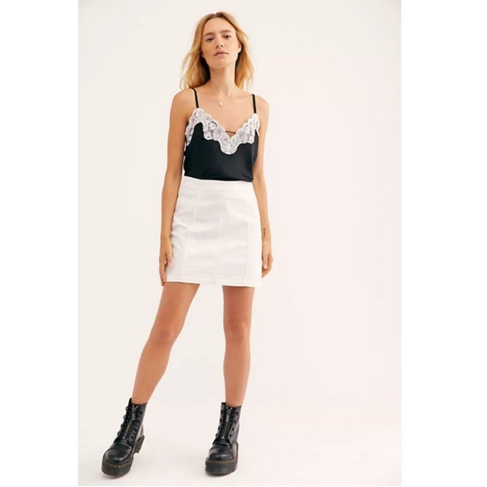 Free People Modern Femme Denim Mini In Stark White Size 10 Back Zip Close